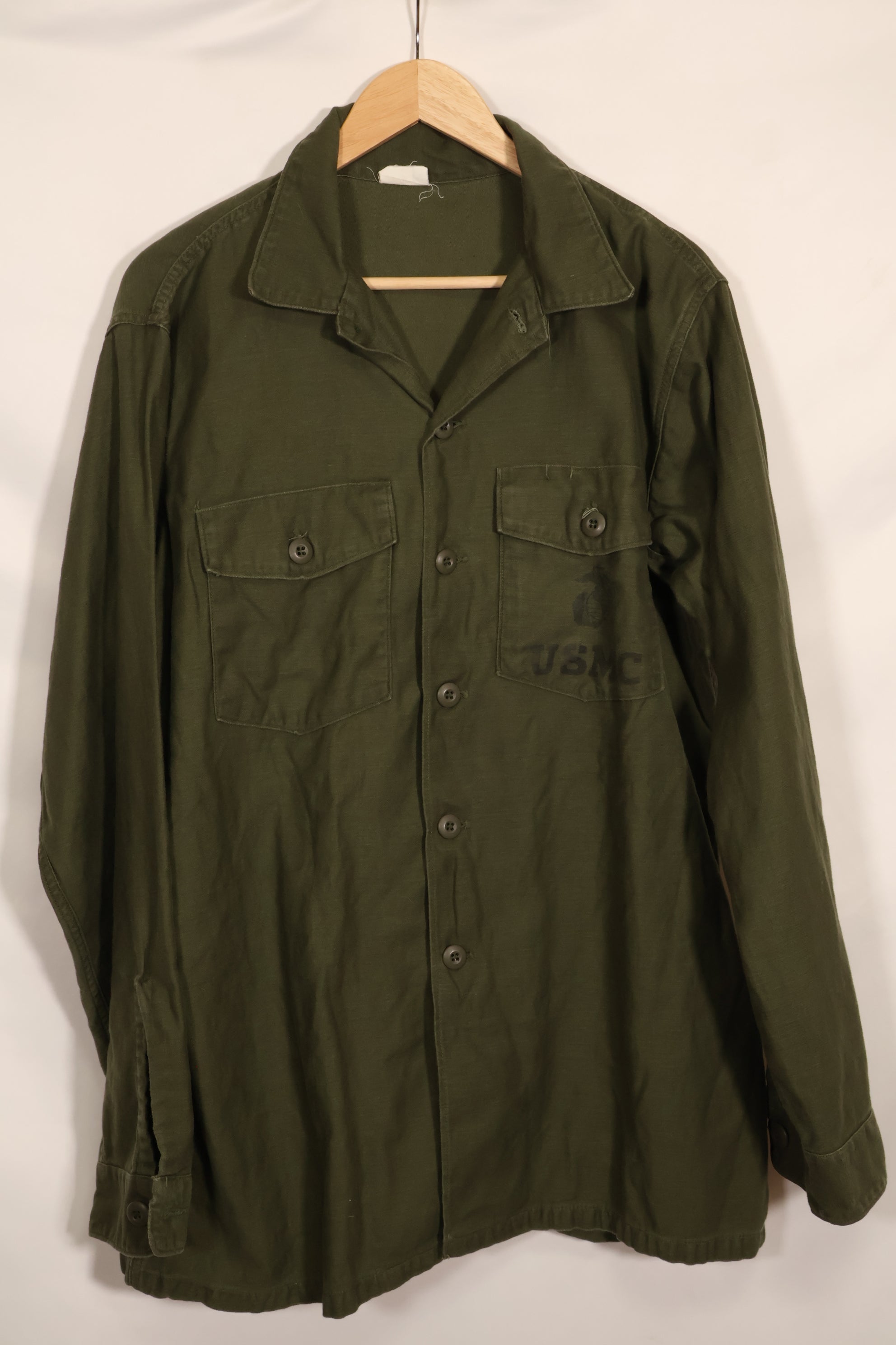 1967年契約　17 1/2 × 36 USMC　アメリカ海兵隊　OG-107 ユーティリティシャツ　中古品　大きめサイズ