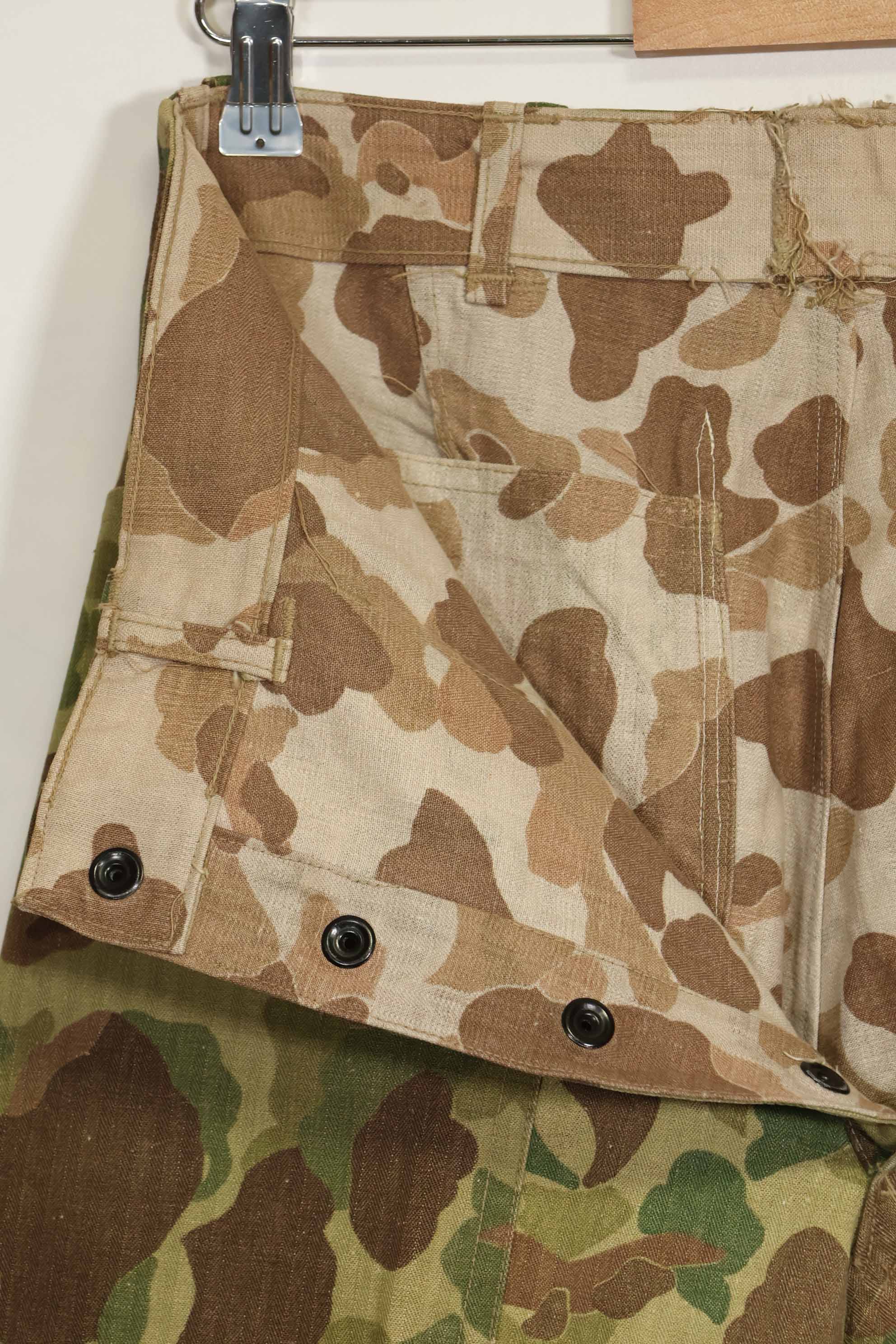 1940s U.S. Marine Corps P-42 Frogskin camouflage pants with local modifications, good condition, used.