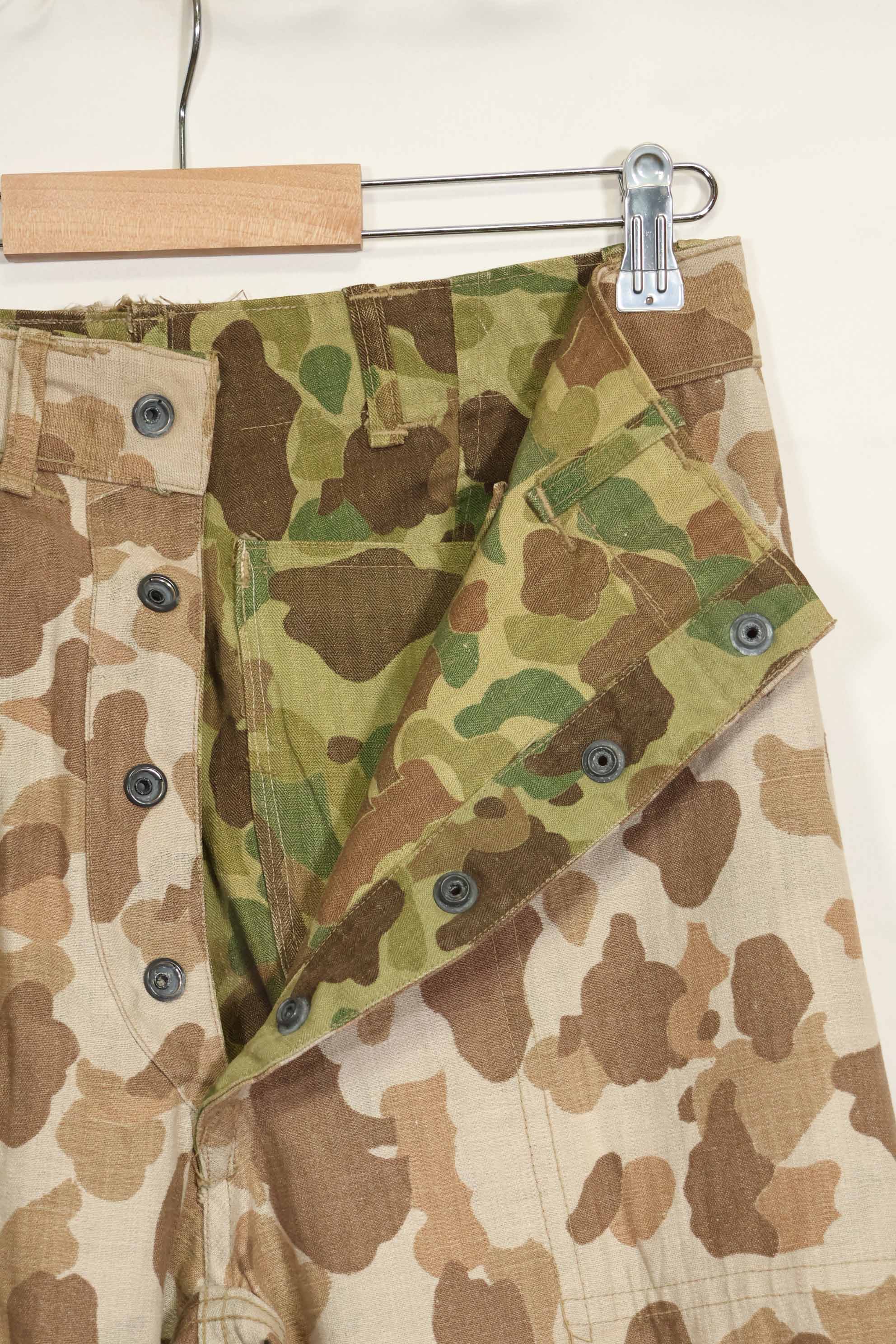 1940s U.S. Marine Corps P-42 Frogskin camouflage pants with local modifications, good condition, used.