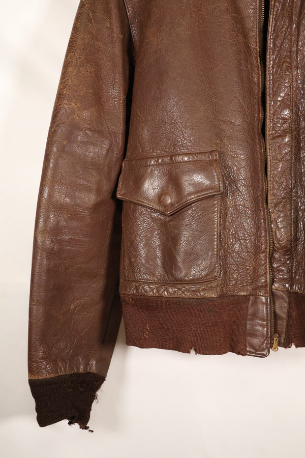 1940s size 42 WWII U.S. Army Air Corps USAAF A-2 flight jacket with name, used.