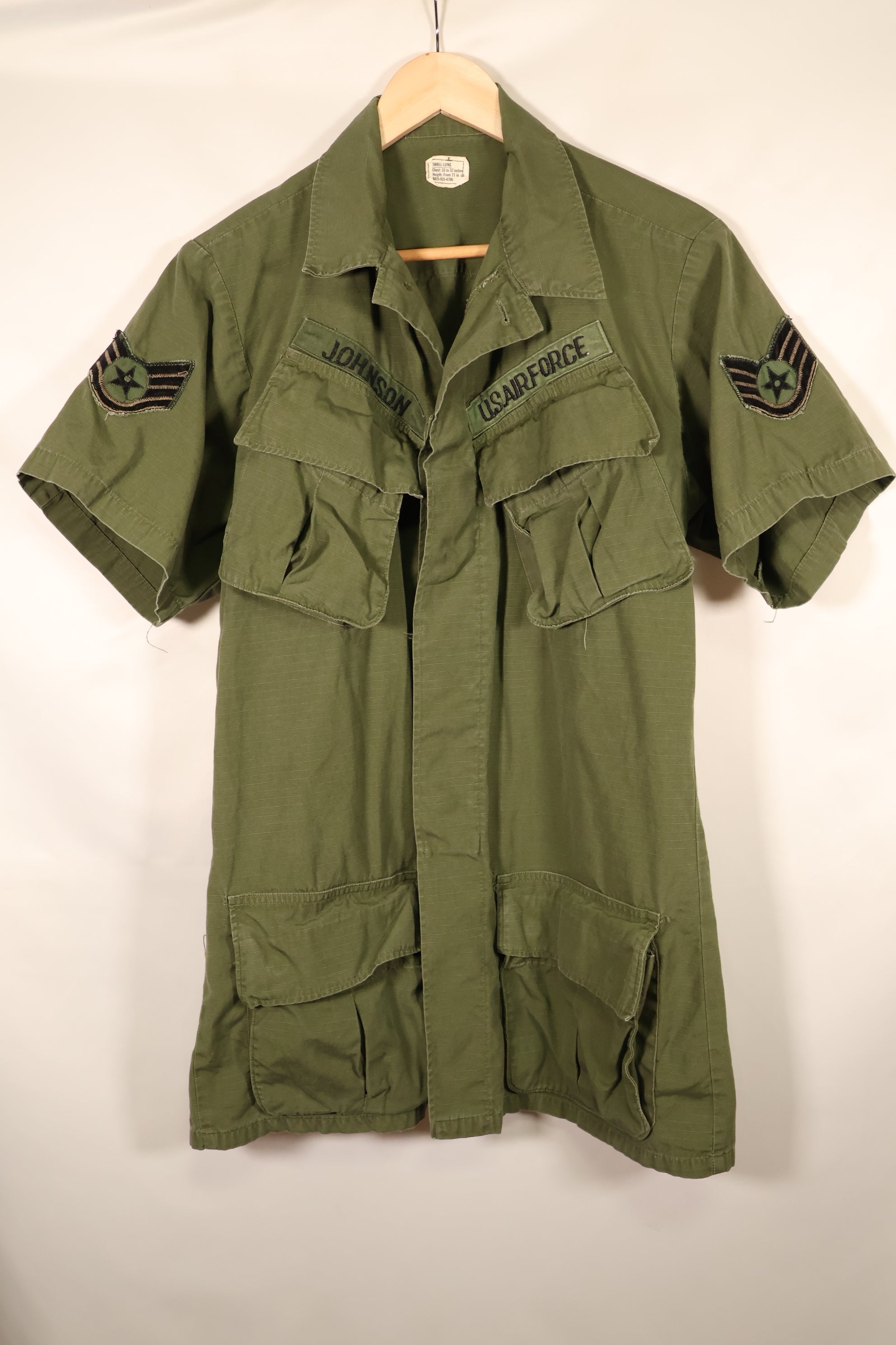 1969年契約　S-L　テイラー跡あり　4th Model ジャングルファティーグ　ジャケット　USAF　半袖カスタム　中古品