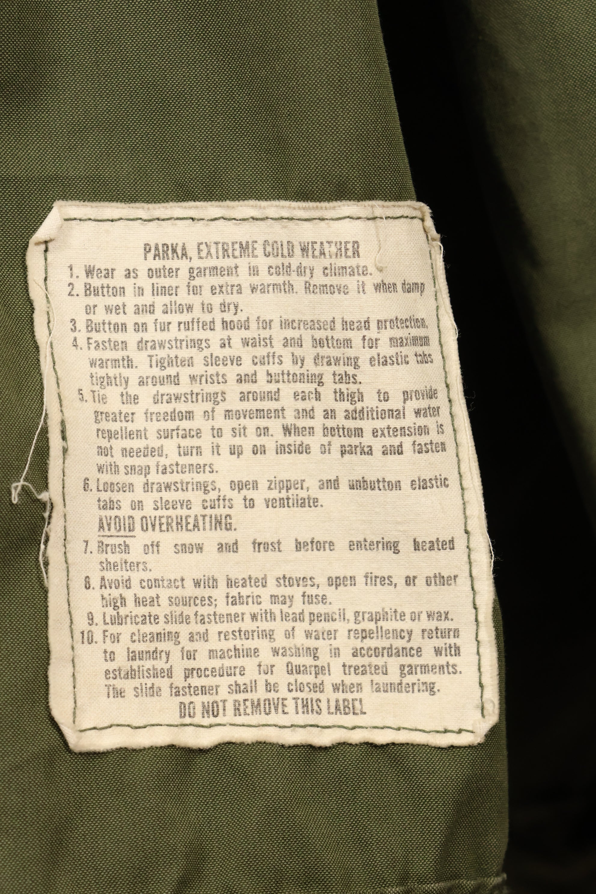 20 世纪 70 年代批量混合 M-R M65 野战派克大衣，鱼尾，黄铜拉链，二手。