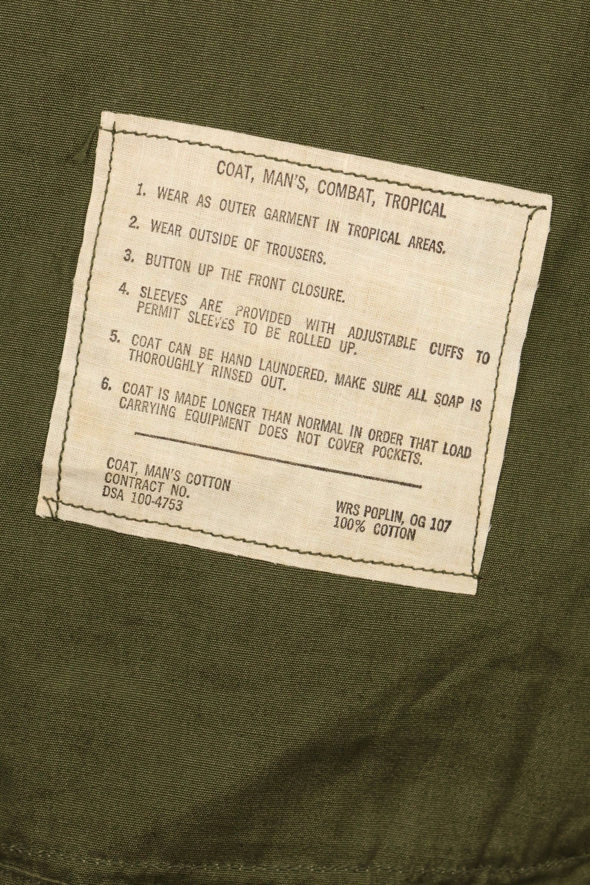 1966-67 Contract M-R 3rd Model Jungle Fatigue Jacket, almost never used, good condition.