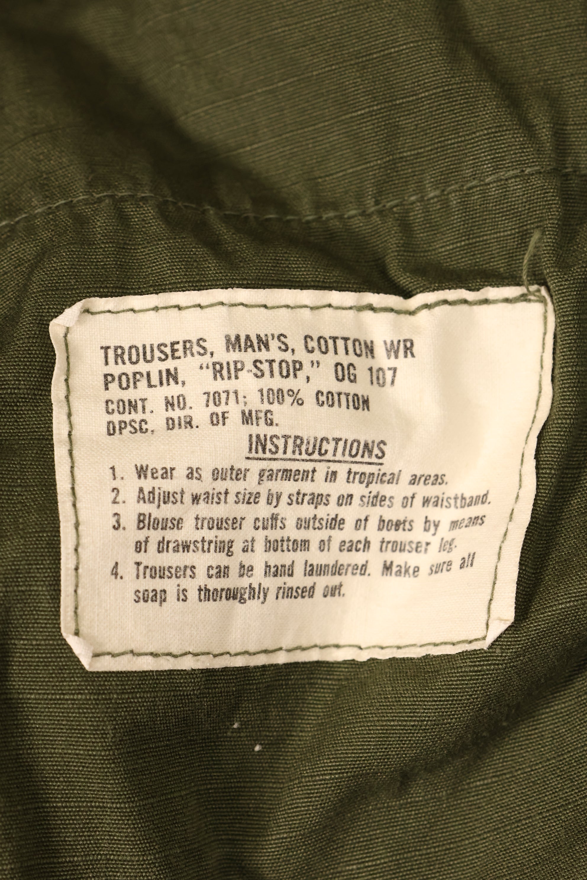 Circa 1968: X-L-R 4th Model Jungle Fatigue Pants, Largest Size, Used