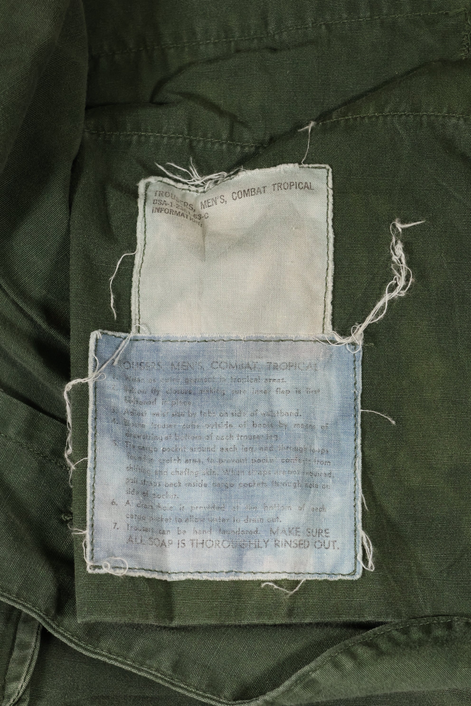 1963 年合同，估计为 S-L 1 型 Jungle Fatigue 长裤，染色 ant CRC release，褪色，使用过。