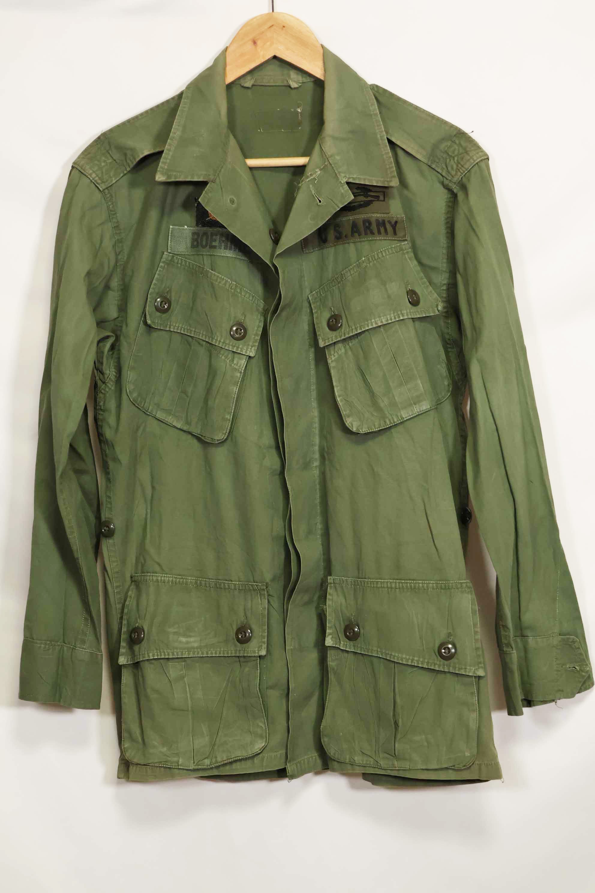 1963 Contract 1st Model Jungle Fatigue Jacket, no label, patch retrofitted, used.