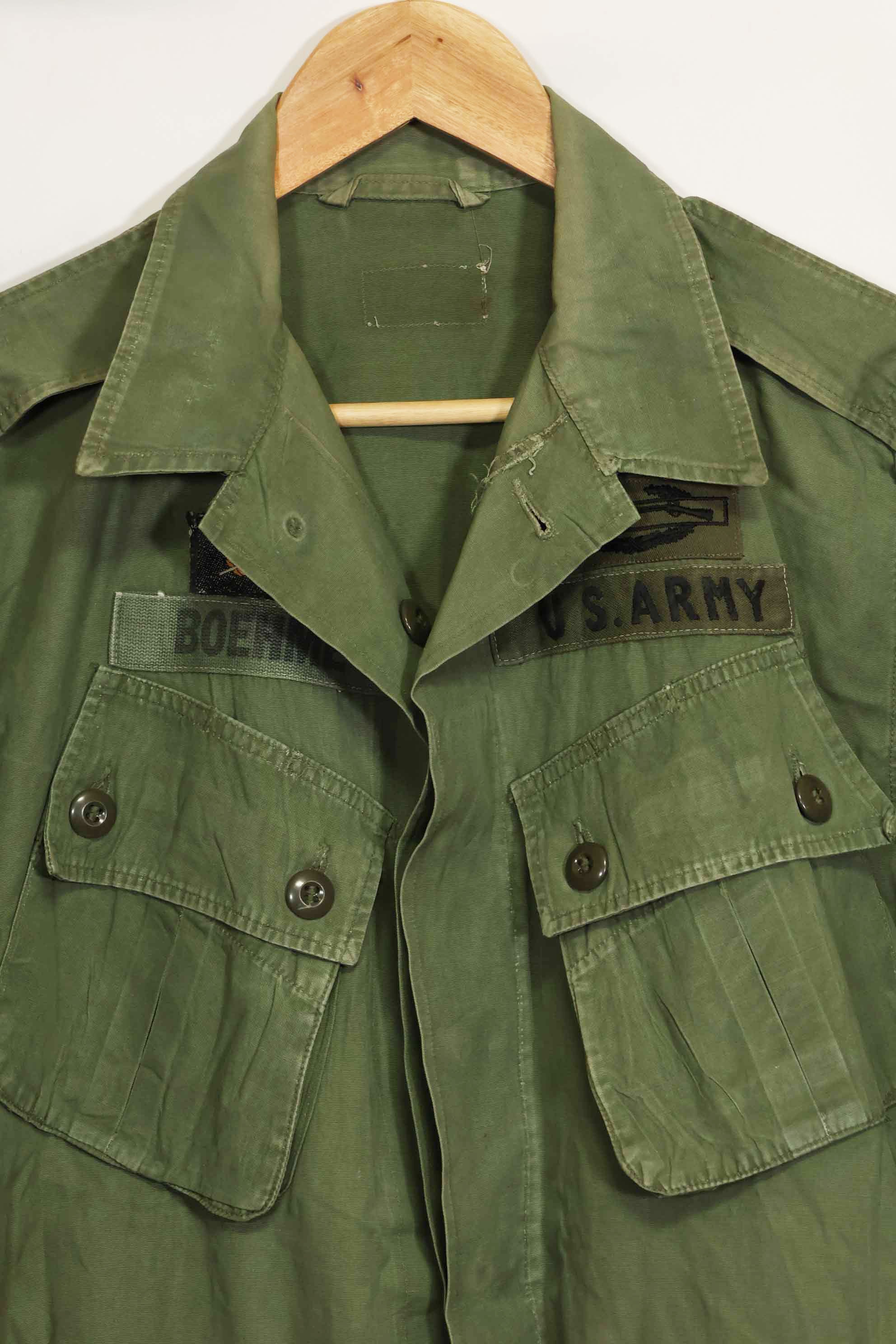 1963 Contract 1st Model Jungle Fatigue Jacket, no label, patch retrofitted, used.