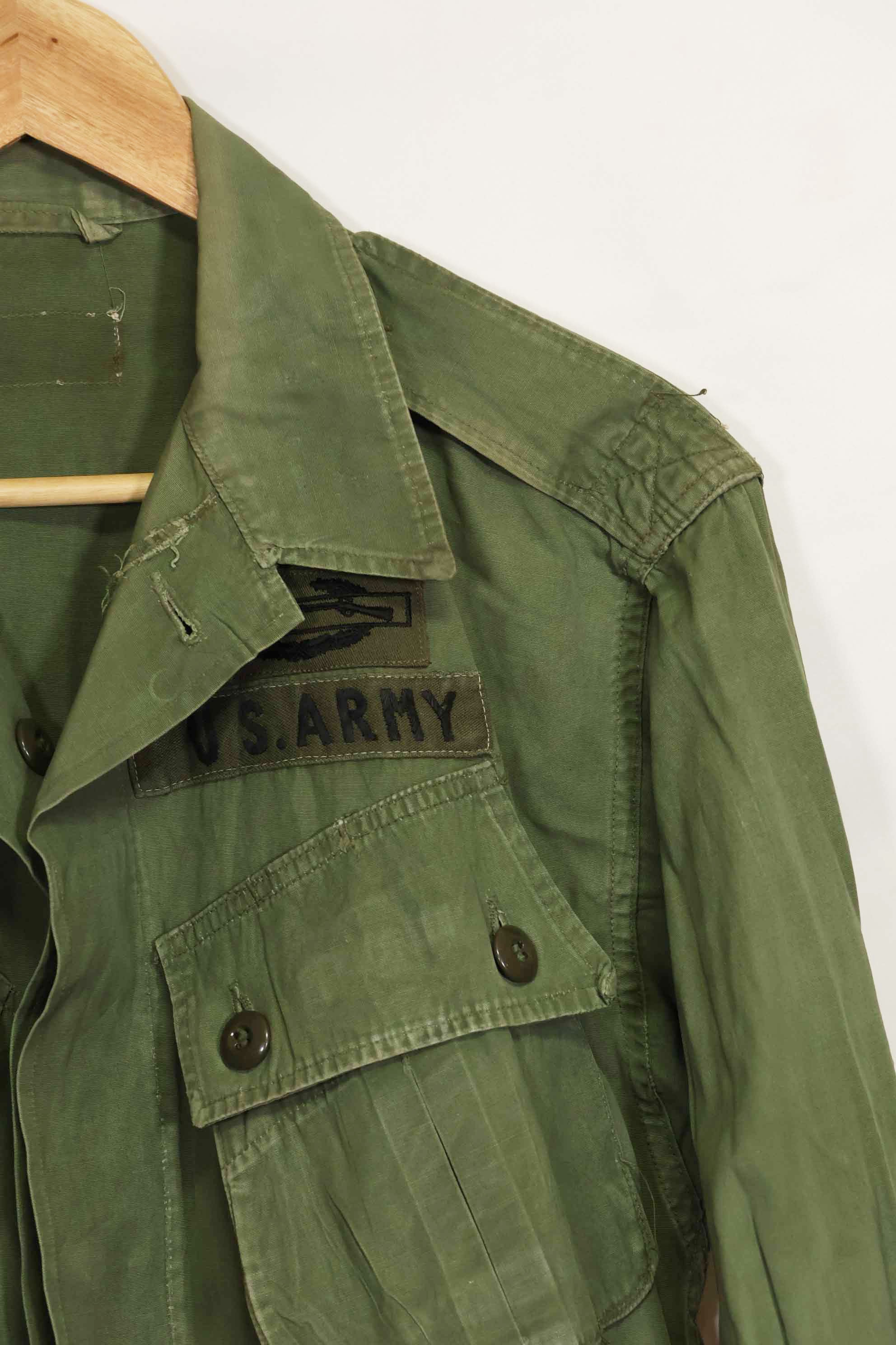 1963 Contract 1st Model Jungle Fatigue Jacket, no label, patch retrofitted, used.