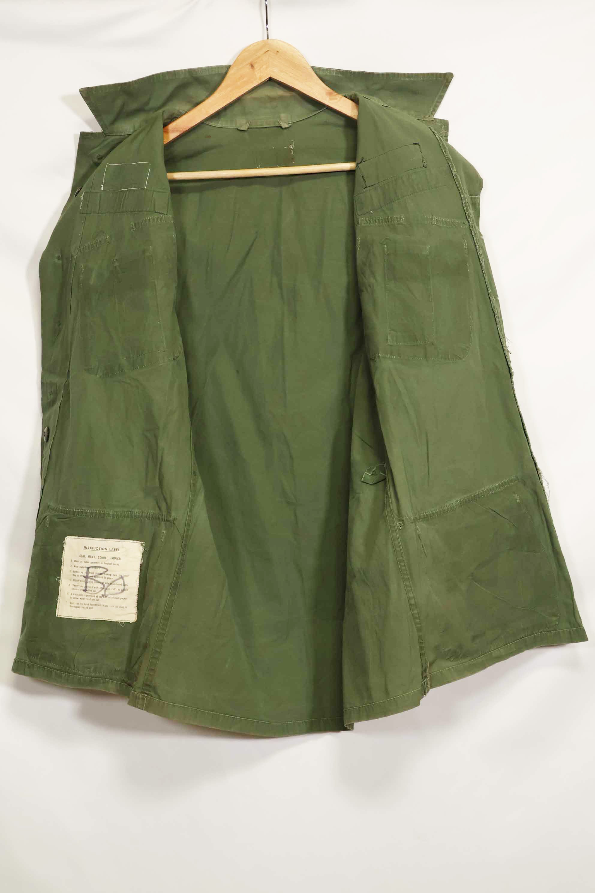 1963 Contract 1st Model Jungle Fatigue Jacket, no label, patch retrofitted, used.