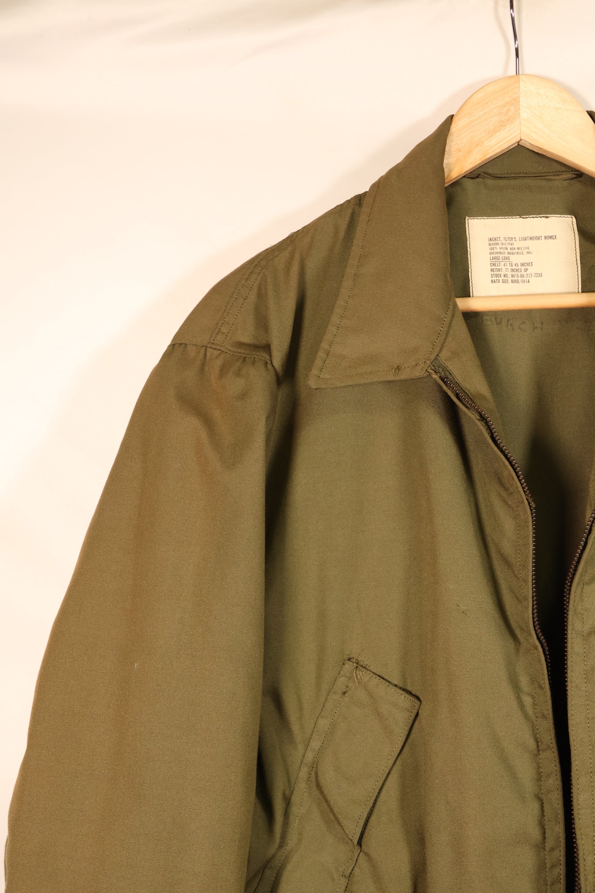 1979 Contract, L-L, NOMEX, U.S. Army, Pilot, Lightweight Jacket, Flight, Zipper Damaged, Used