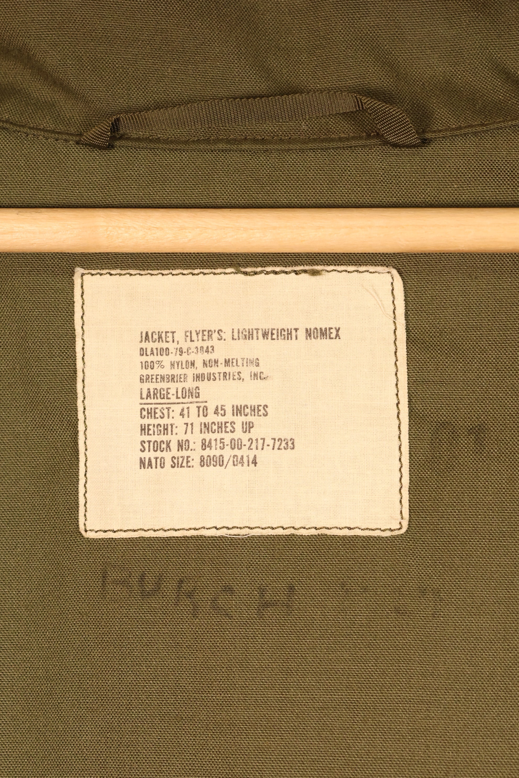 1979 Contract, L-L, NOMEX, U.S. Army, Pilot, Lightweight Jacket, Flight, Zipper Damaged, Used