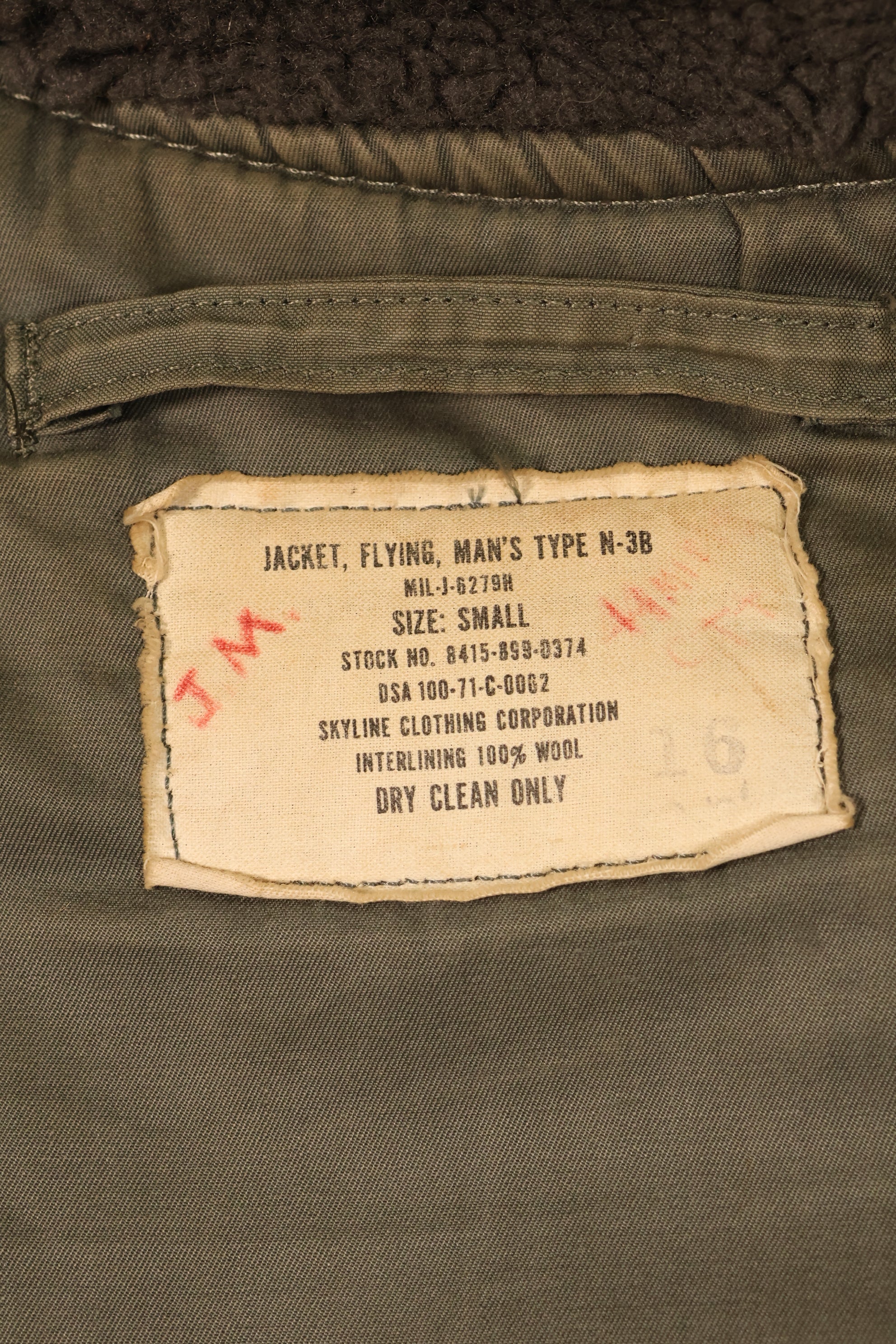 1971 Contract, SMALL, U.S. Air Force (USAF), N3-B Flight Jacket, With Back Stencil, Used