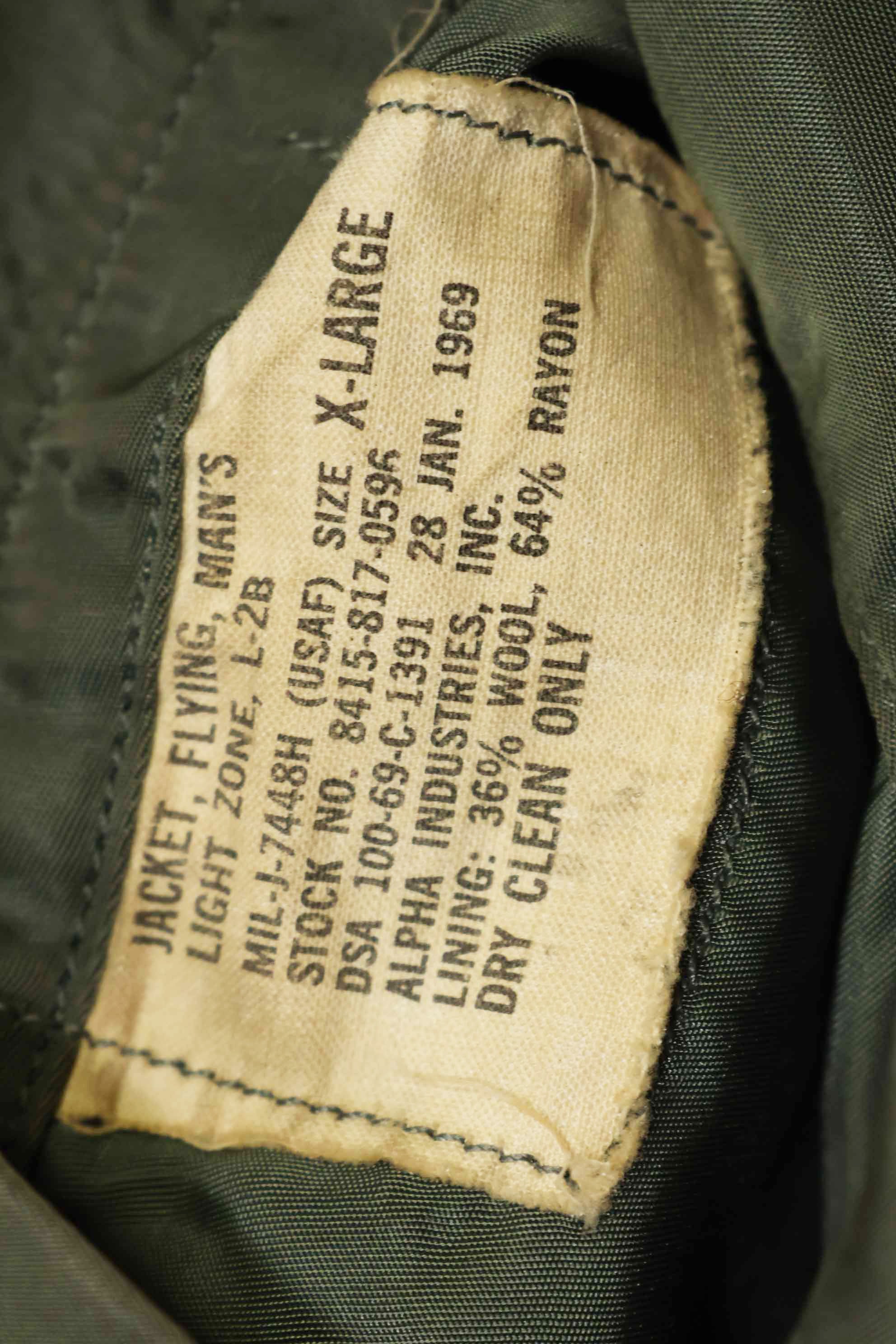1969年契約　アメリカ空軍　L2-B　ライトゾーン　フライトジャケット　ローカルメイドパッチ付　中古品