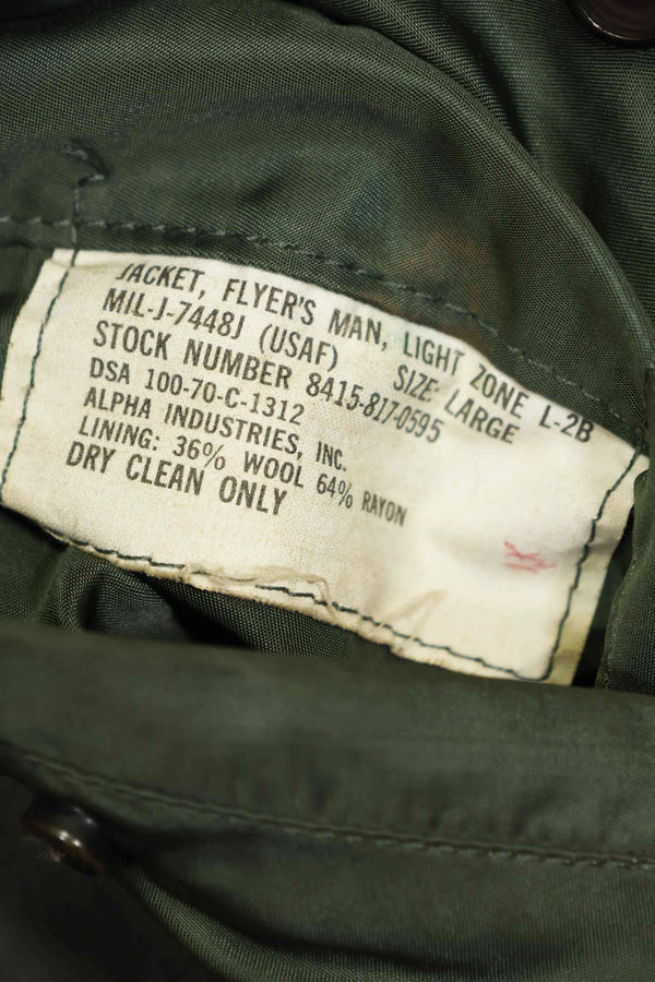 1970年契約　アメリカ空軍　L2-B　ライトゾーン　フライトジャケット　刺繍ネーム入　中古品