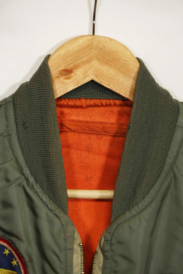 1969 Contract USAF L2-B Light Zone Flight Jacket with patches and rank insignia, used.