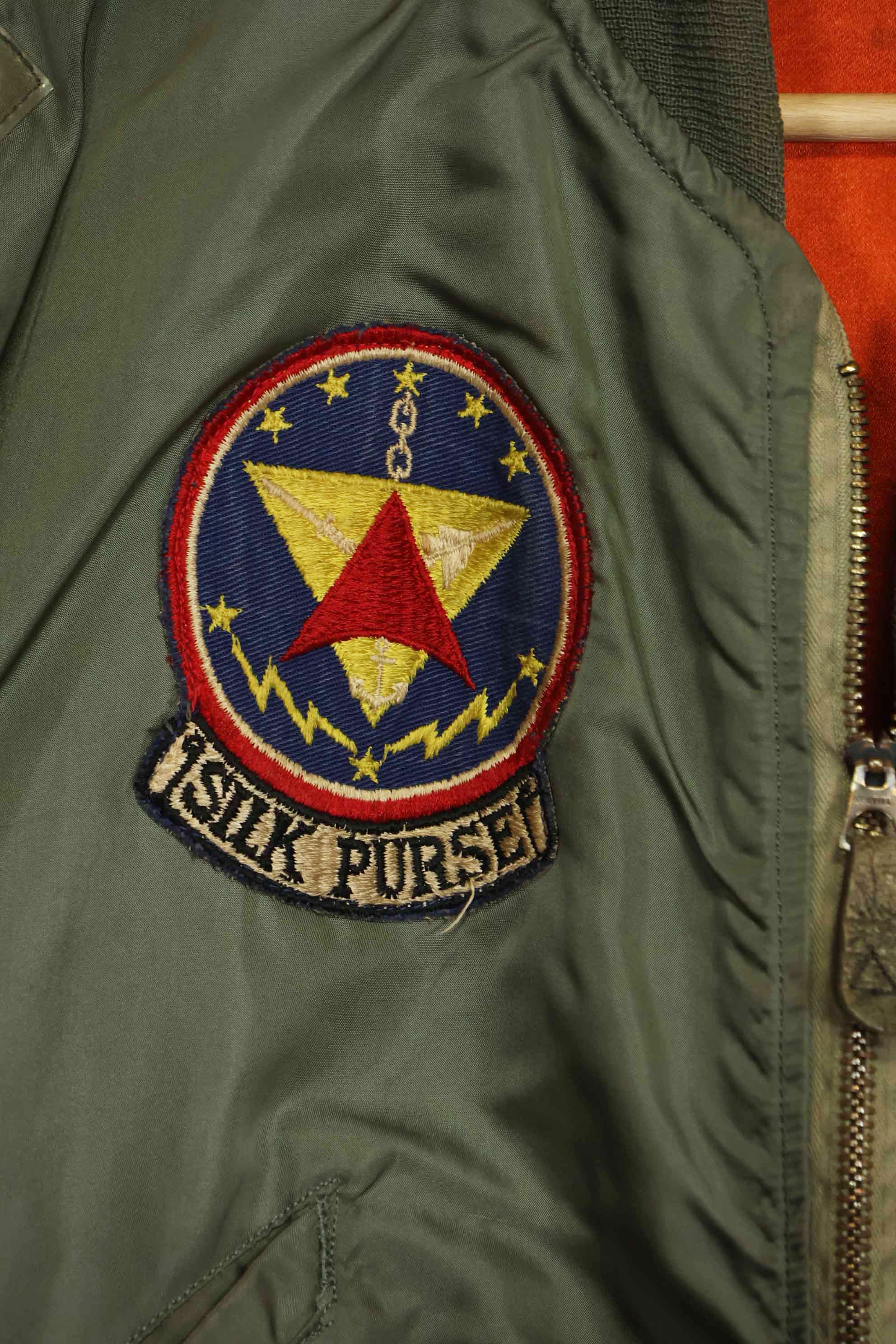 1969 Contract USAF L2-B Light Zone Flight Jacket with patches and rank insignia, used.