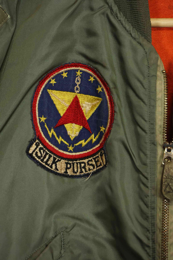 1969 Contract USAF L2-B Light Zone Flight Jacket with patches and rank insignia, used.