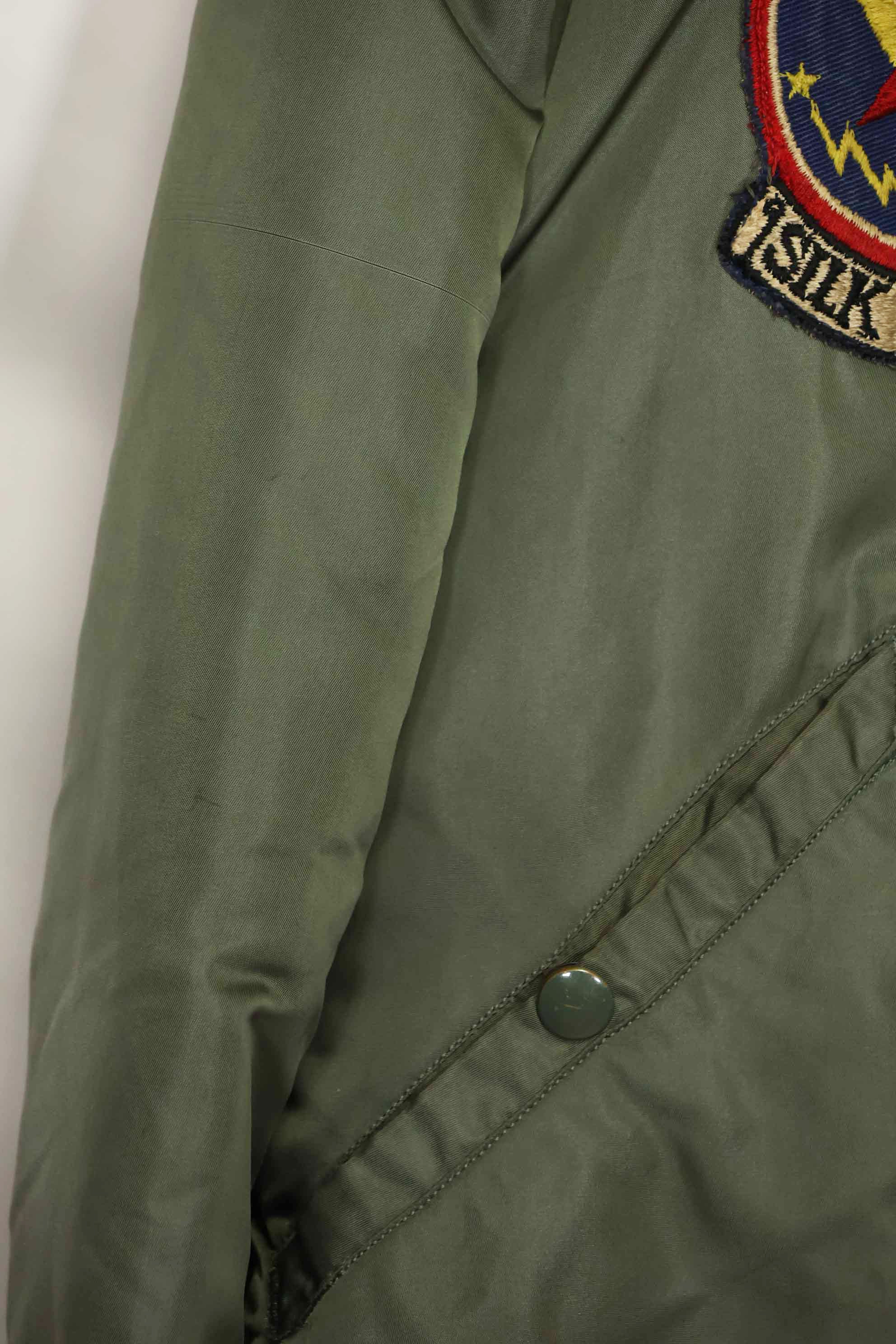 1969 Contract USAF L2-B Light Zone Flight Jacket with patches and rank insignia, used.