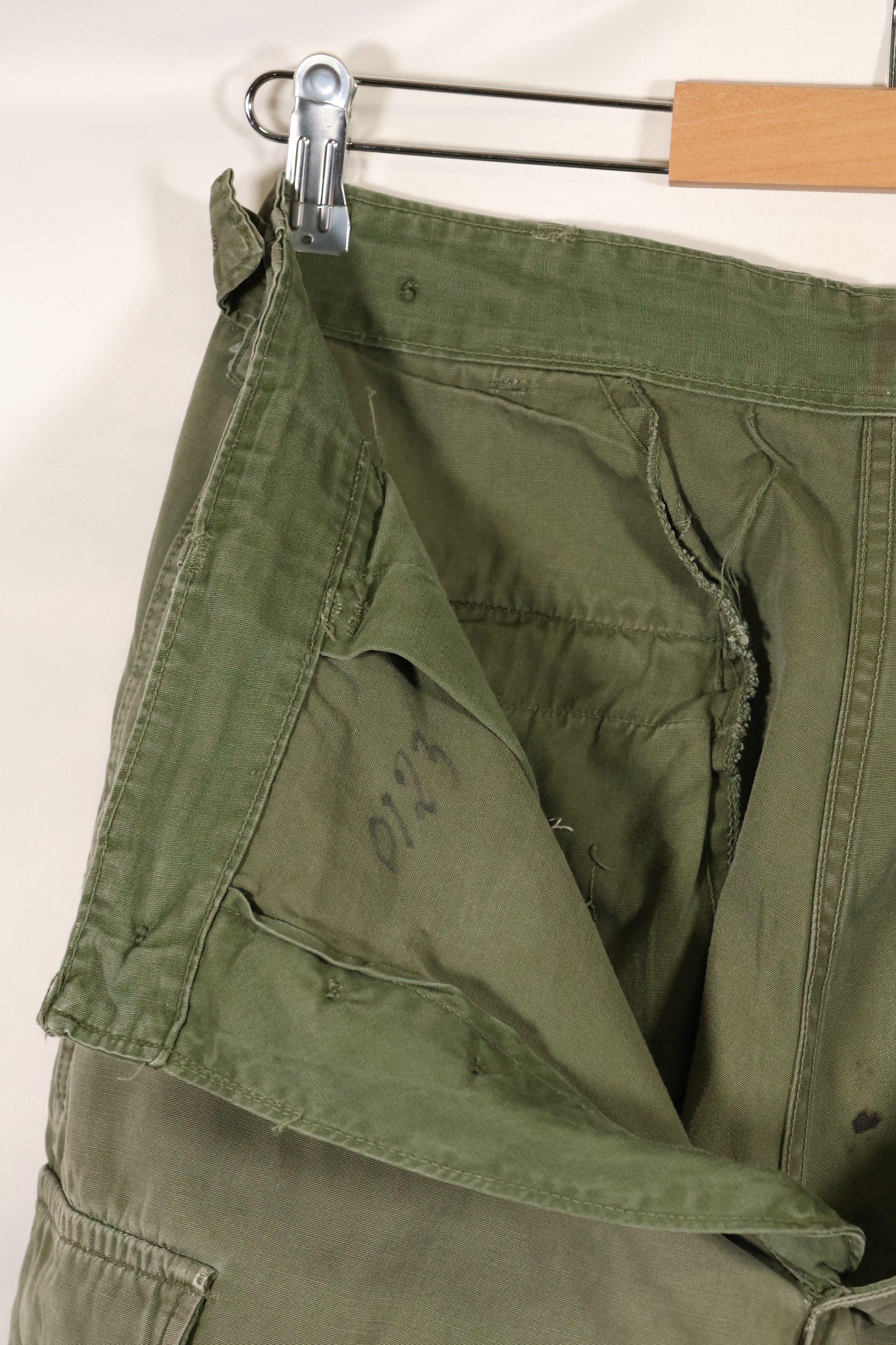 Mid-1960s, estimated XS-S 2nd Model Jungle Fatigue Pants, used.