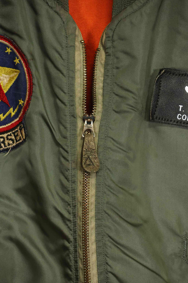 1969 Contract USAF L2-B Light Zone Flight Jacket with patches and rank insignia, used.