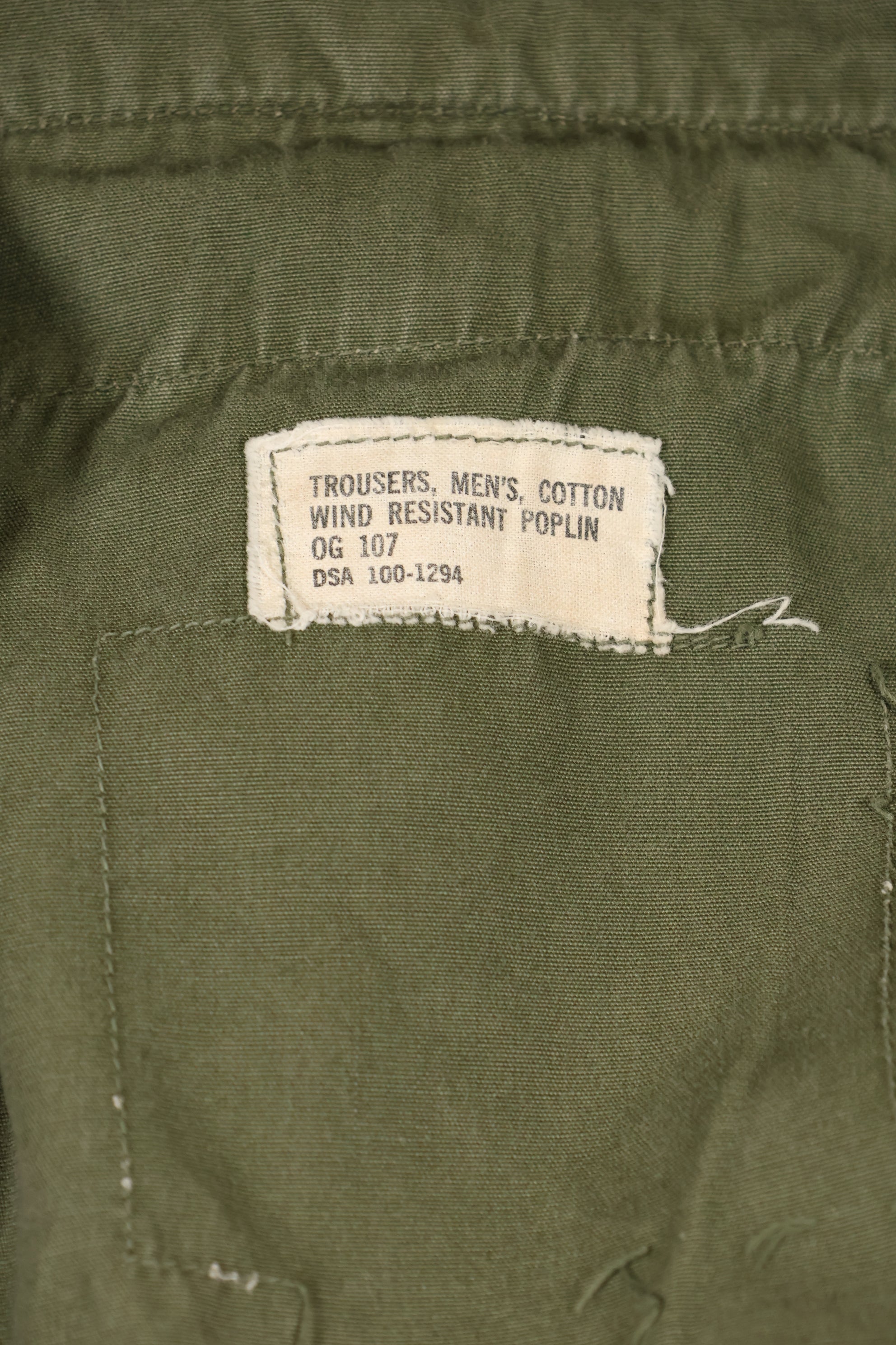 Mid-1960s, estimated XS-S 2nd Model Jungle Fatigue Pants, used.