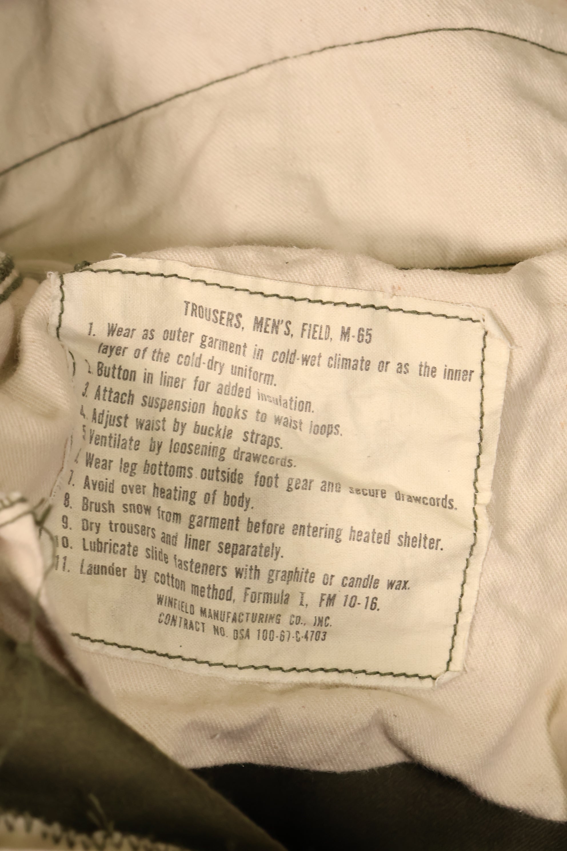 1967年契約　M-R　アメリカ軍　M-65 フィールドパンツ　初期個体　中古品