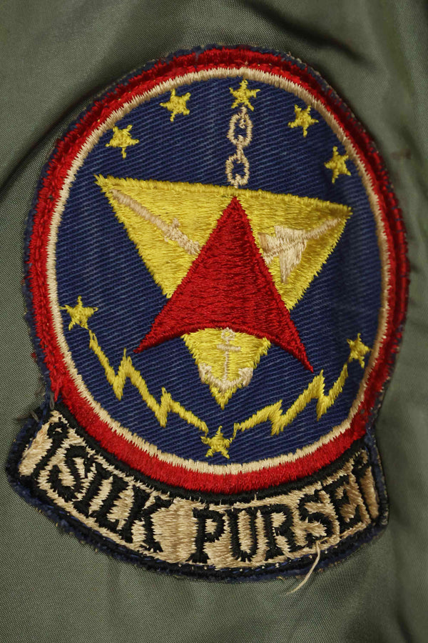 1969 Contract USAF L2-B Light Zone Flight Jacket with patches and rank insignia, used.
