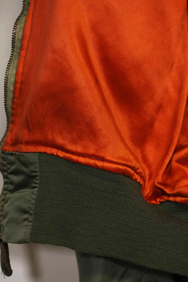 1969 Contract USAF L2-B Light Zone Flight Jacket with patches and rank insignia, used.