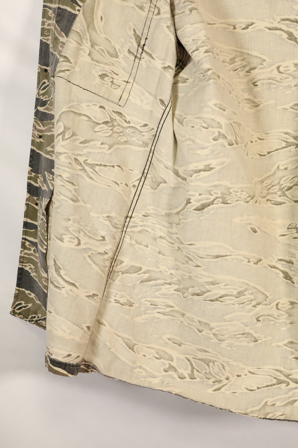 20 世纪 70 年代早期战争后期图案虎纹厚棉布衬衫，褪色，使用过。