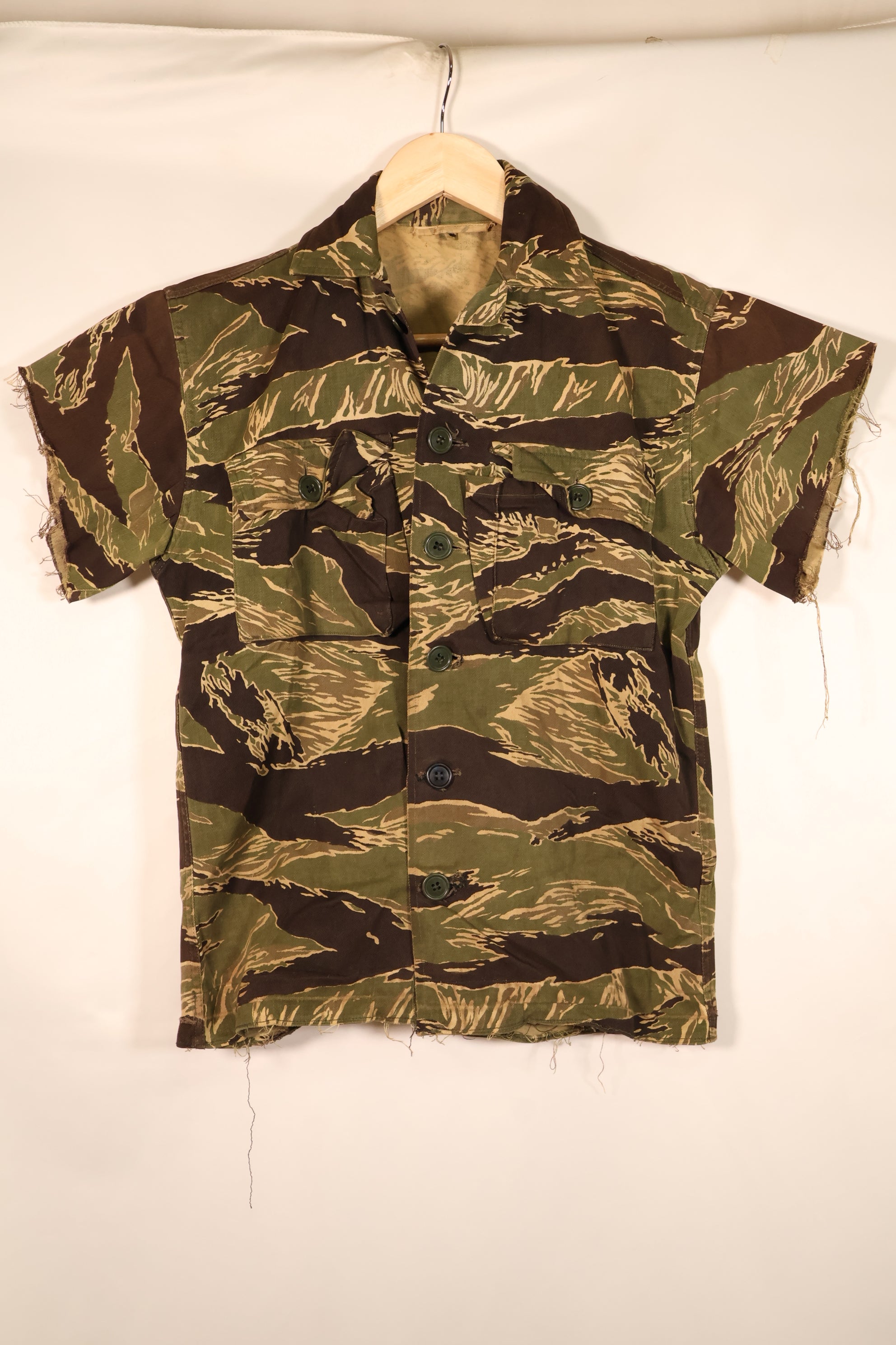 Circa 1965–66 | Asian Cut | Okinawa Tiger Pattern | Short-Sleeve Custom | Tiger Stripe | Shirt | JWD | Used