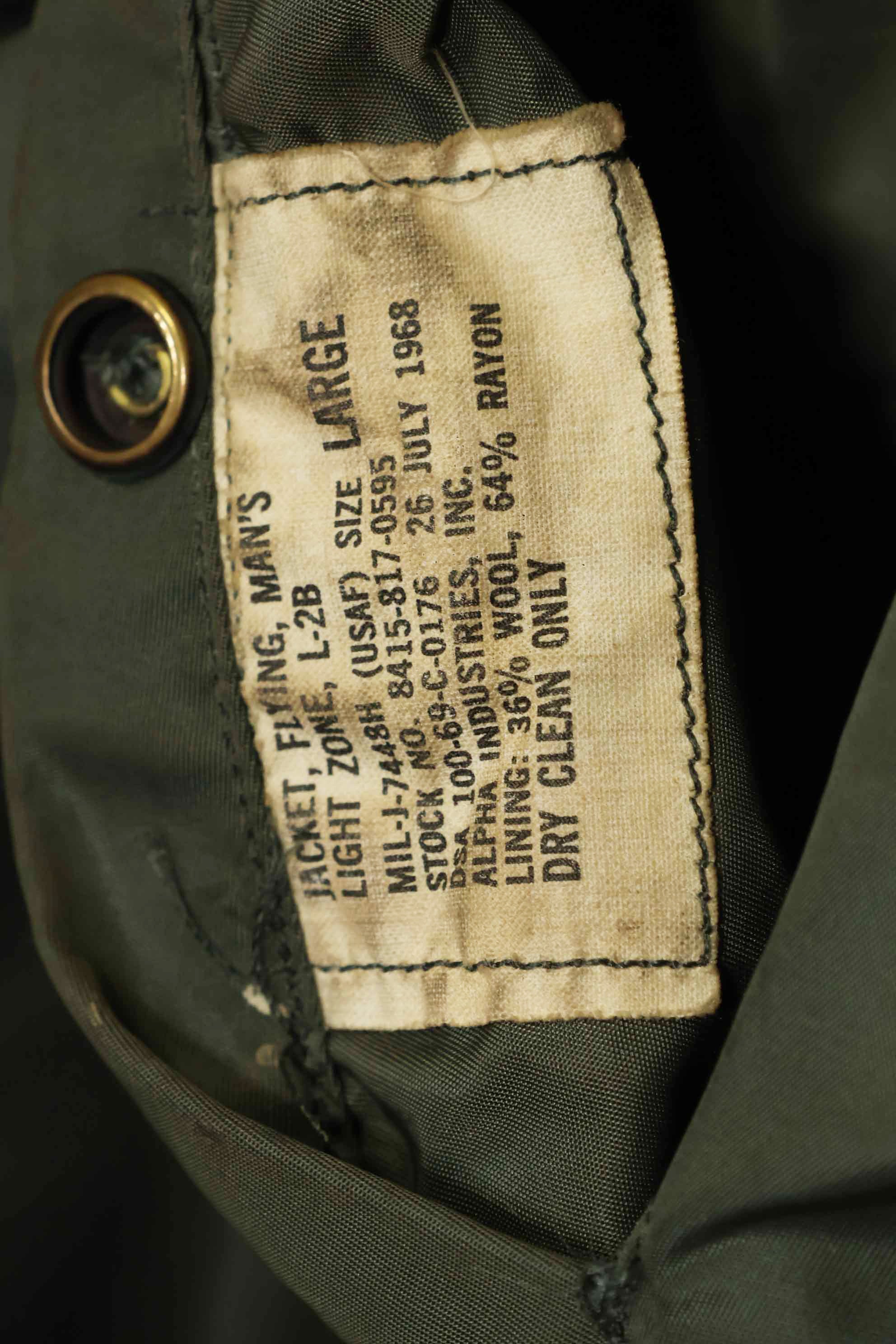 1968年契約　アメリカ空軍　L2-B ライトゾーン　フライトジャケット　Largeサイズ　中古品