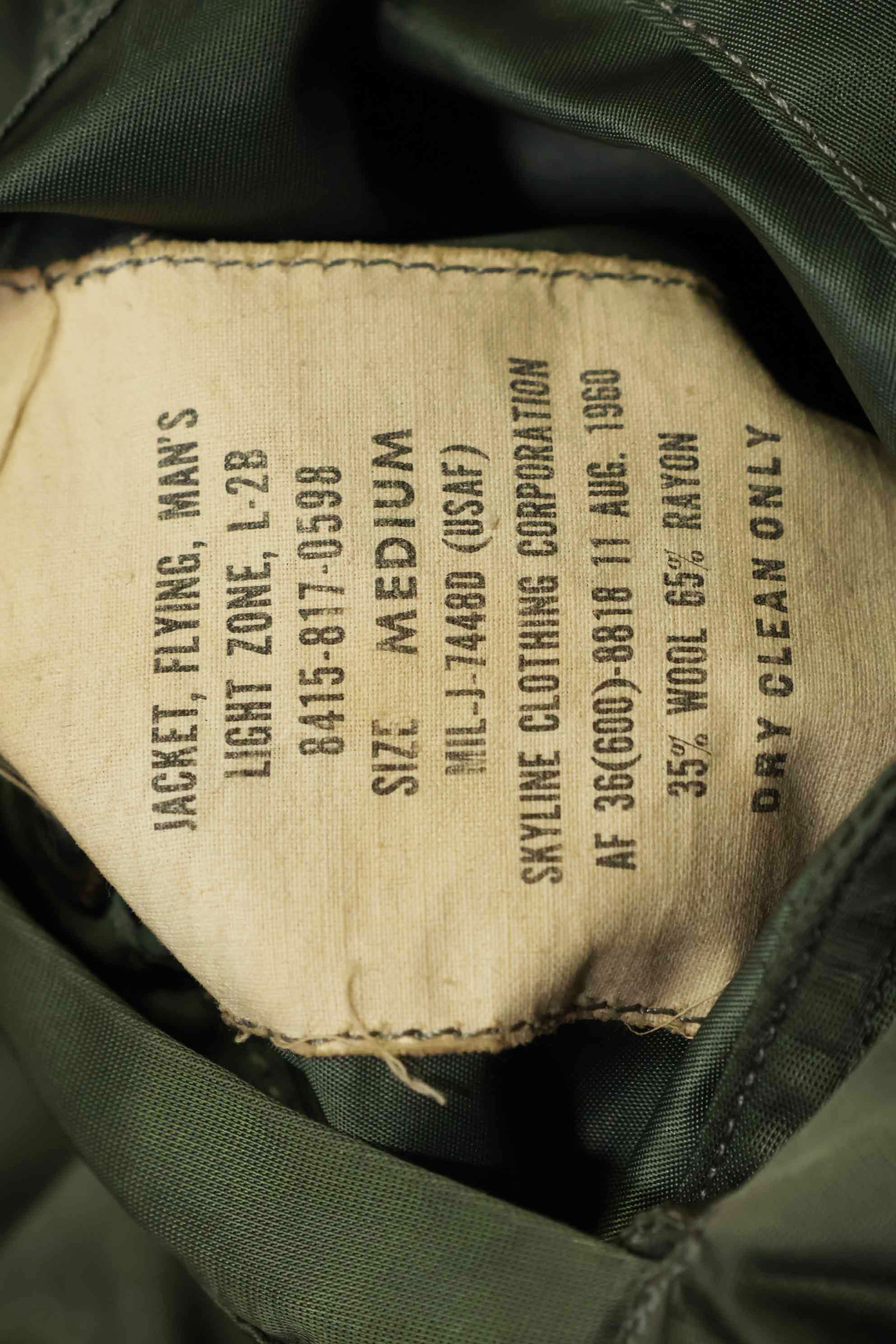 1960年契約　81st Fighter Wing　アメリカ空軍　L2-B　ファイターパイロット　ライトゾーン　フライトジャケット　中古品