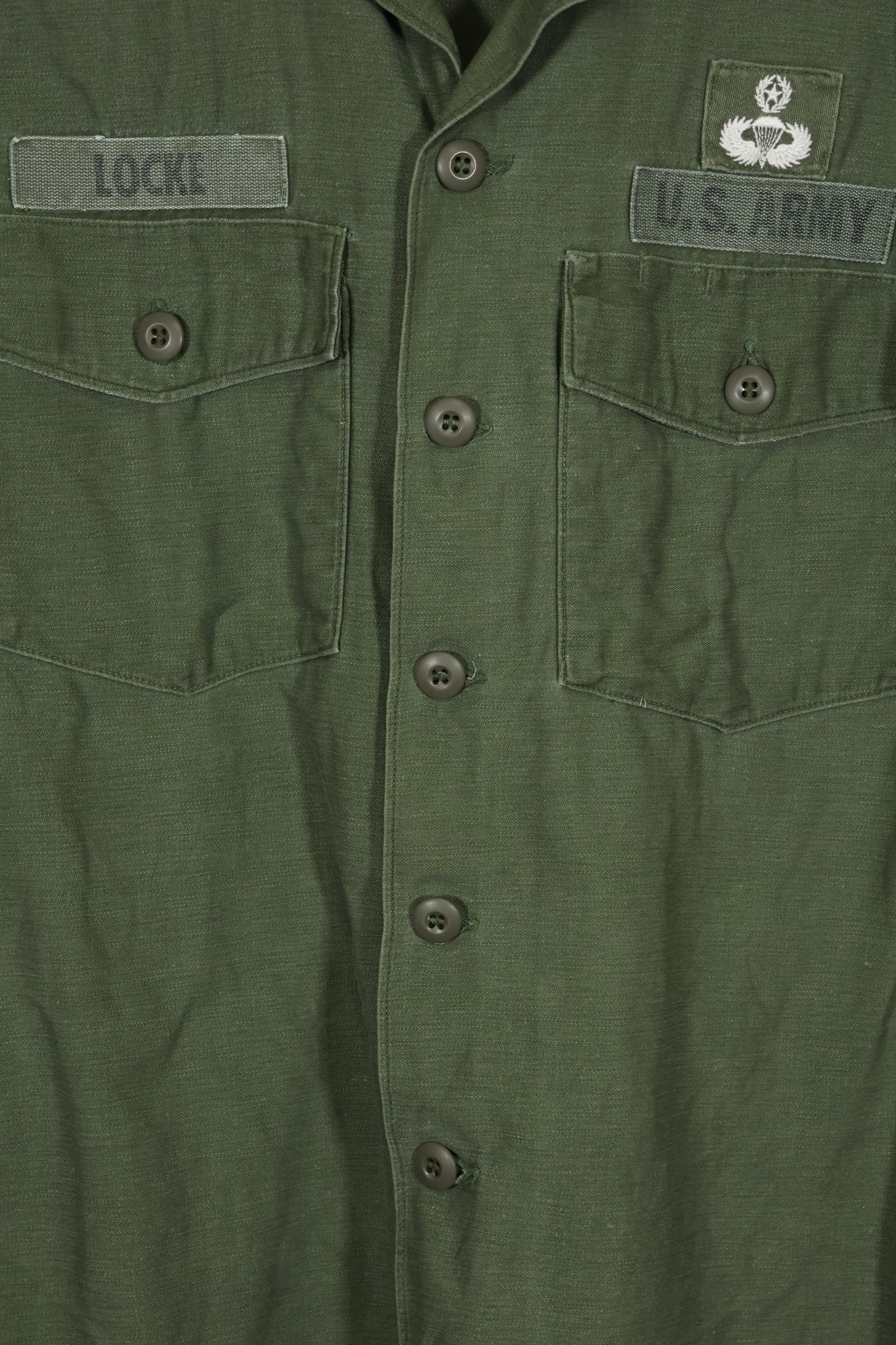 1960年代ロット　OG-107 ユーティリティシャツ　LOCKE　元SF隊員　放出　中古品　カラーパッチ