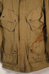 1940s 40R WWII M42 jump jacket without waist belt, stained, used.