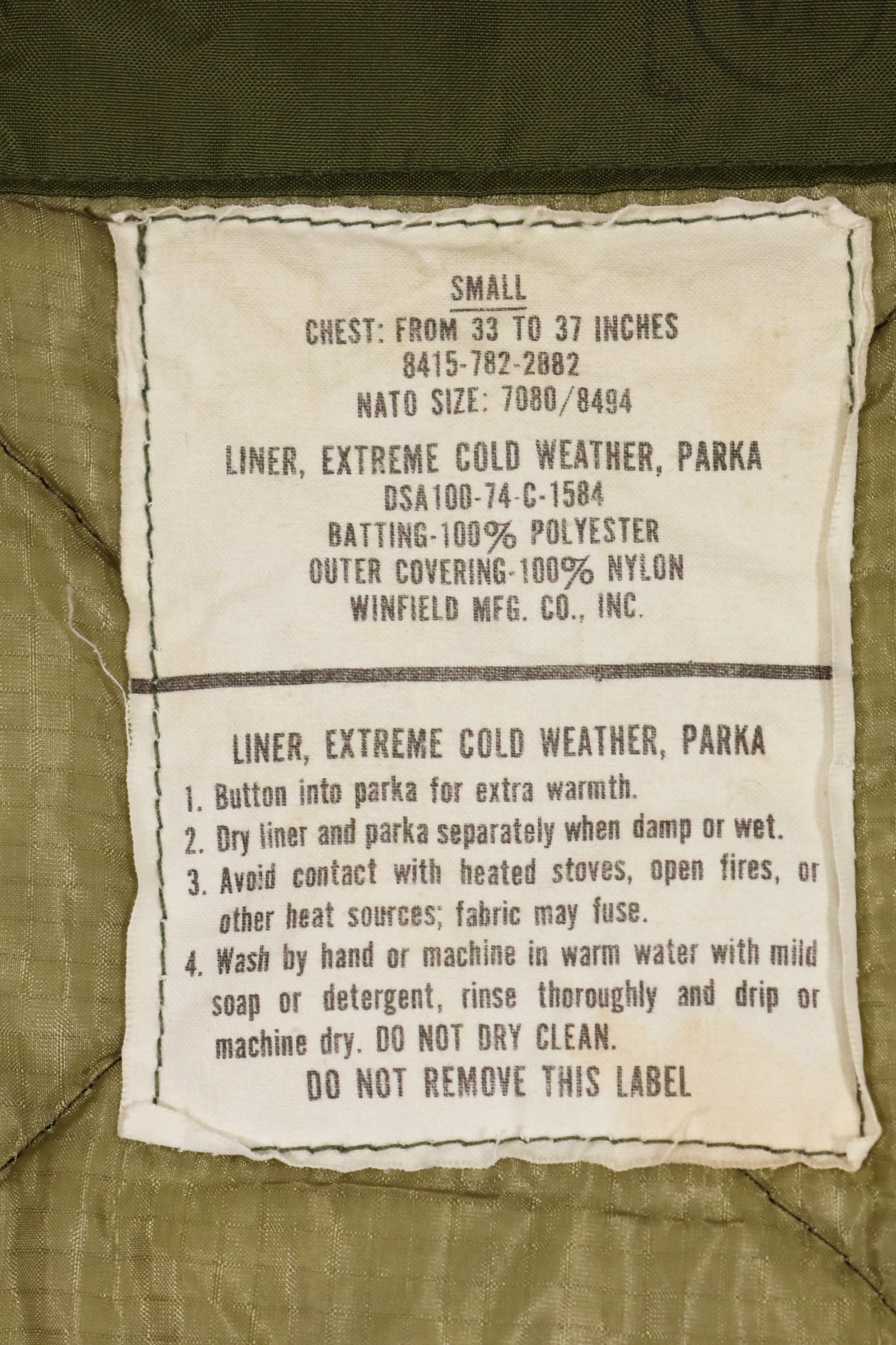 1974 Contract SMALL M65 Field Parka, nylon liner, used.