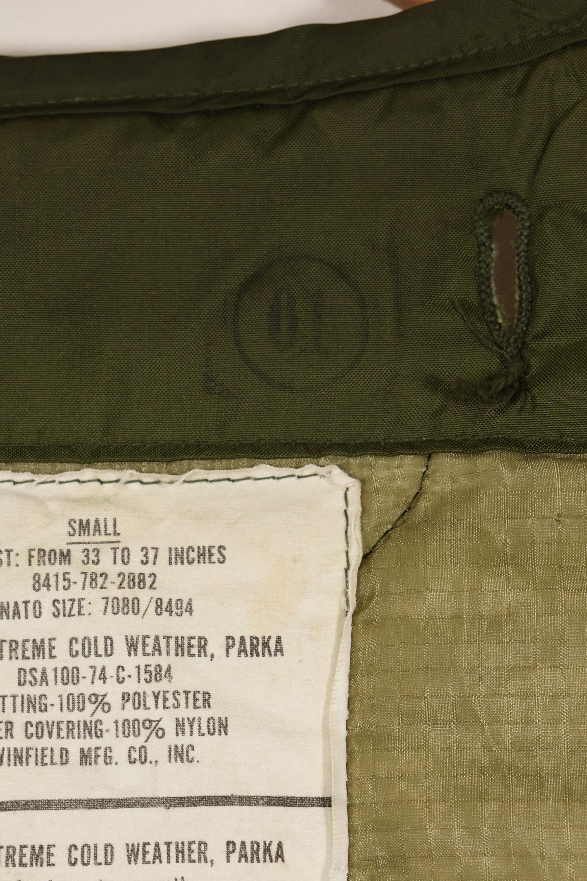 1974 Contract SMALL M65 Field Parka, nylon liner, used.