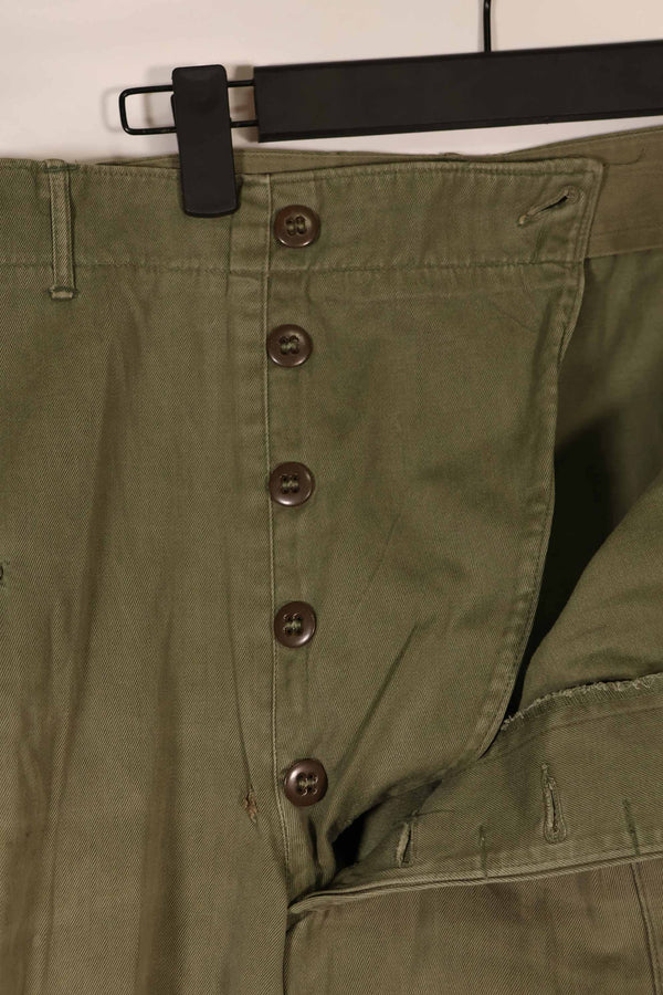 正品 1940 年代末至 1950 年代初 M45 橄榄绿棉质野战裤，二手，磨损严重，B 码