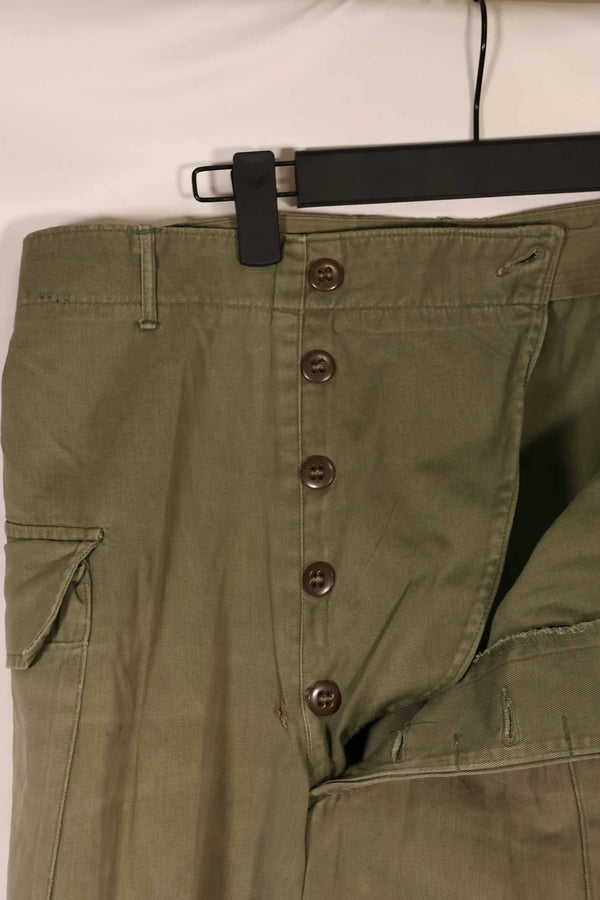 正品 1940 年代末至 1950 年代初 M45 橄榄绿棉质野战裤，二手，磨损严重，B 码