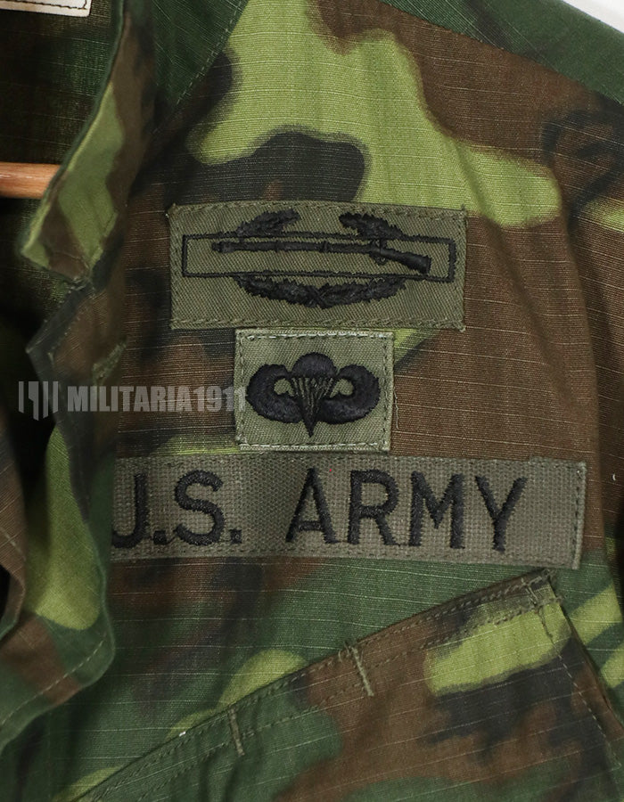 実物　1968年製　リップストップ　ERDL ジャングルファティーグ S-L 101空挺パッチ後付け