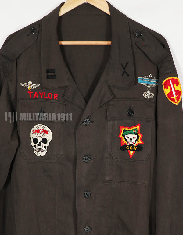 レプリカ　MACV SOG　1-0 ブラックジャケット　直接刺繍　古いレプリカ　中古品