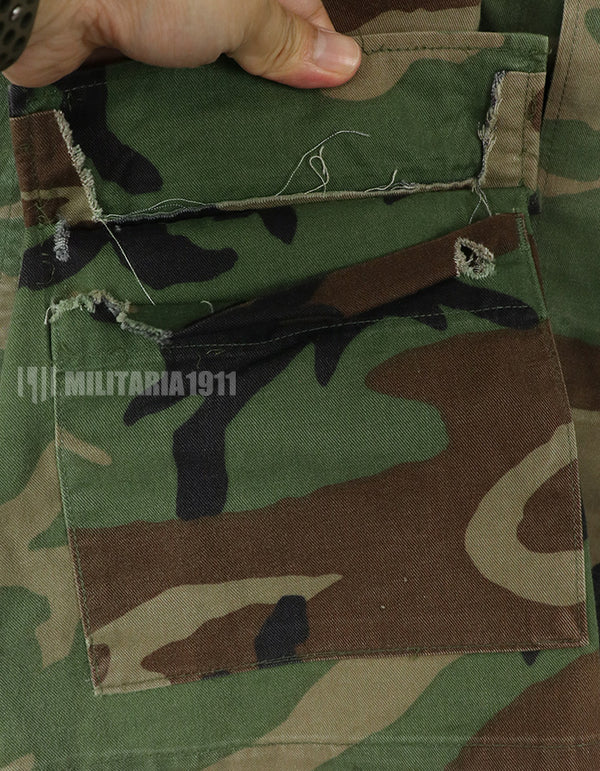 Original USAF NCO Woodland Camouflage Jacket with patch, poor condition, made in 1993.
