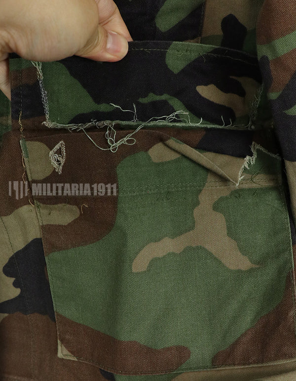 Original USAF NCO Woodland Camouflage Jacket with patch, poor condition, made in 1993.