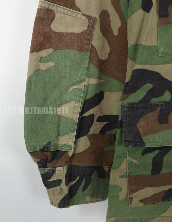 Original USAF NCO Woodland Camouflage Jacket with patch, poor condition, made in 1993.