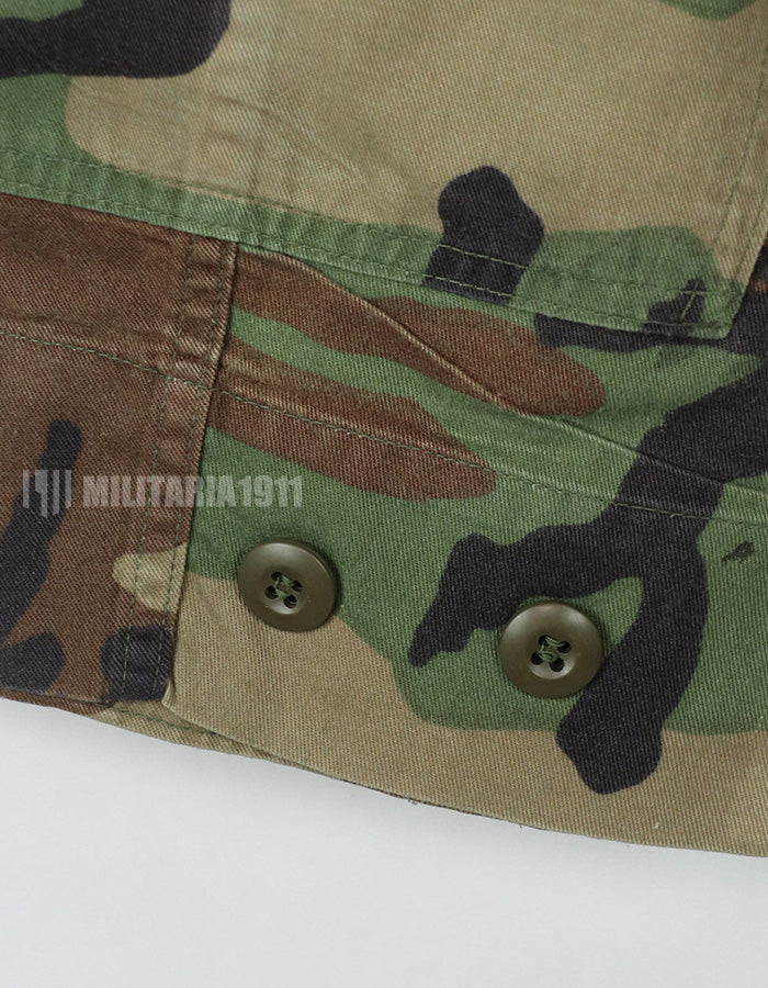 Original USAF NCO Woodland Camouflage Jacket with patch, poor condition, made in 1993.