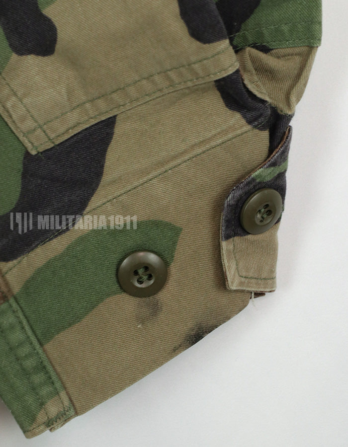 Original USAF NCO Woodland Camouflage Jacket with patch, poor condition, made in 1993.