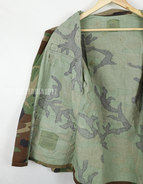 Original USAF NCO Woodland Camouflage Jacket with patch, poor condition, made in 1993.