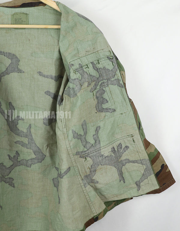 Original USAF NCO Woodland Camouflage Jacket with patch, poor condition, made in 1993.