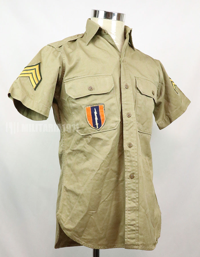 実物　アメリカ陸軍　コットンカーキシャツ　サービスシャツ　階級章　パッチ付き 1st Signal Bde