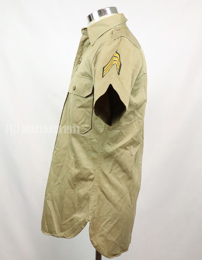 実物　アメリカ陸軍　コットンカーキシャツ　サービスシャツ　階級章　パッチ付き 1st Signal Bde