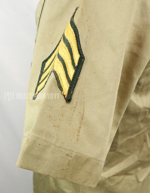 実物　アメリカ陸軍　コットンカーキシャツ　サービスシャツ　階級章　パッチ付き 1st Signal Bde